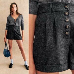 Sezane Wallace Wool Shorts, Charcoal Grey Size 2